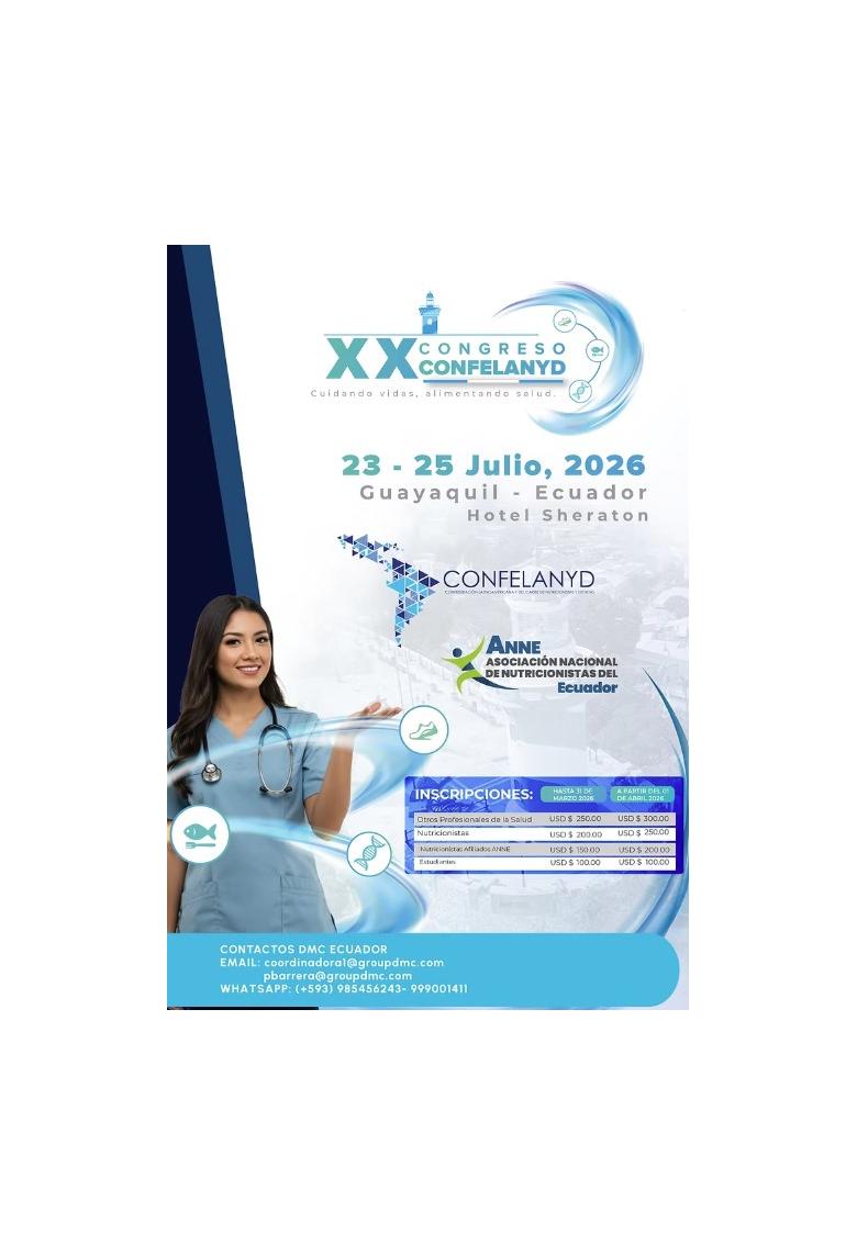 XX Congreso Latinoamericano de Nutricionistas y Dietistas, Asociación Nacional de Nutricionistas del Ecuador (ANNE) y Confederación Latinoamericana y del Caribe de Nutricionistas y Dietistas (CONFELANYD)